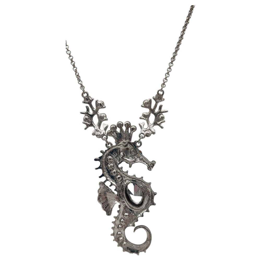 NWT Betsey Johnson Jewelry Large Seahorse Pendant Necklace Crystal Jeweled Crown - Picture 11 of 13